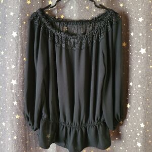 Soho | Black Lace Trim Blouse